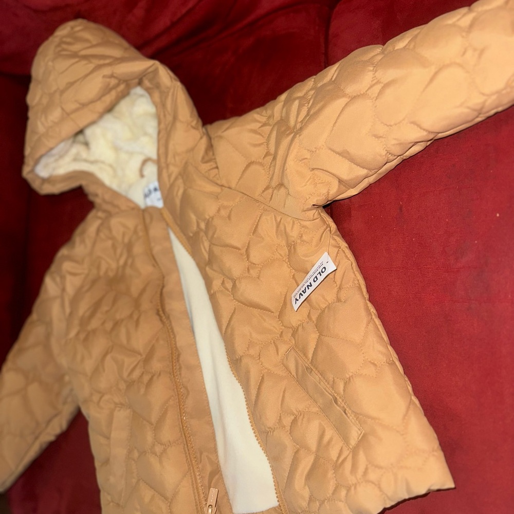 Old Navy Tan Puffer Jacket with Quilted Design